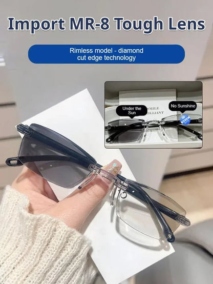 Auto-Focus Eyeglasses with Adjustable Eyebrow Frame and Blue Light Blocking for Presbyopia